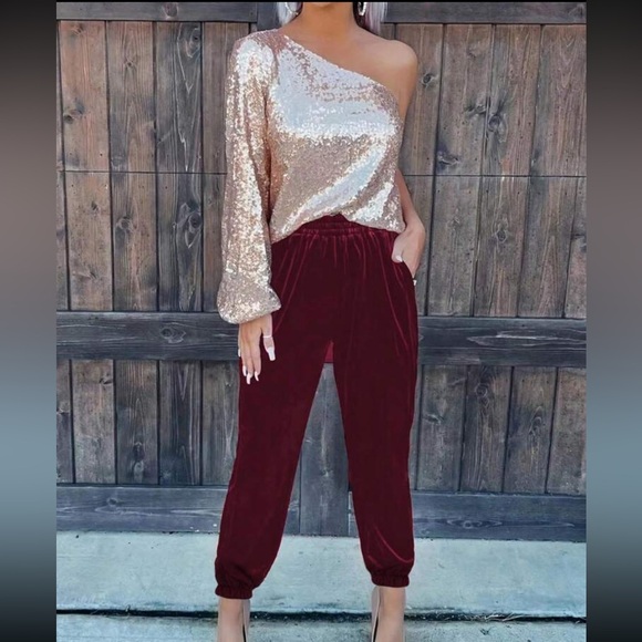 Luxe Velvet Comfy Pockets Elastic High Waist Joggers Pants Green - Picture 5 of 5